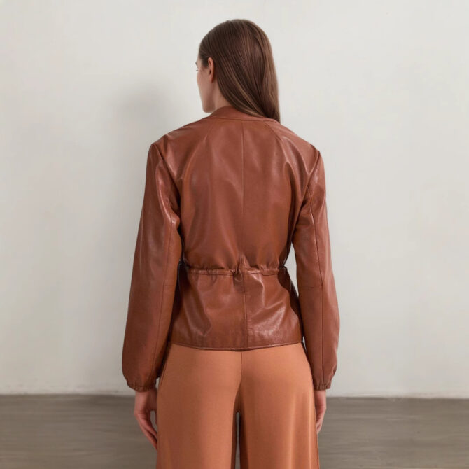 Drawstring Ruffle Leather Coat - Image 2