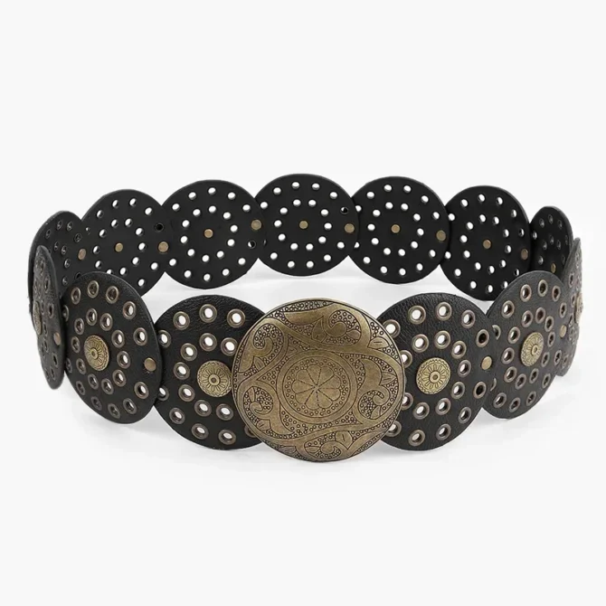 Vintage Rivet Patchwork Wide Belts Waistband Cinturones - Image 3