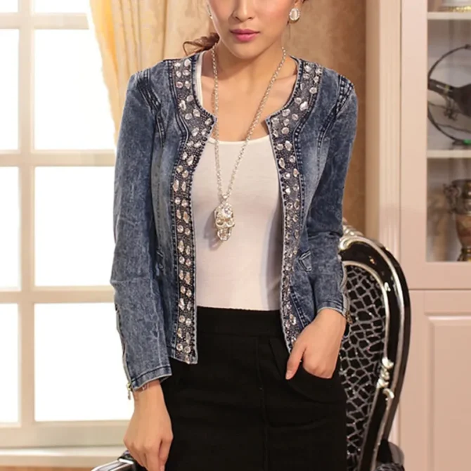 Denim Jacket Sequins Outerwear Vintage - Image 3