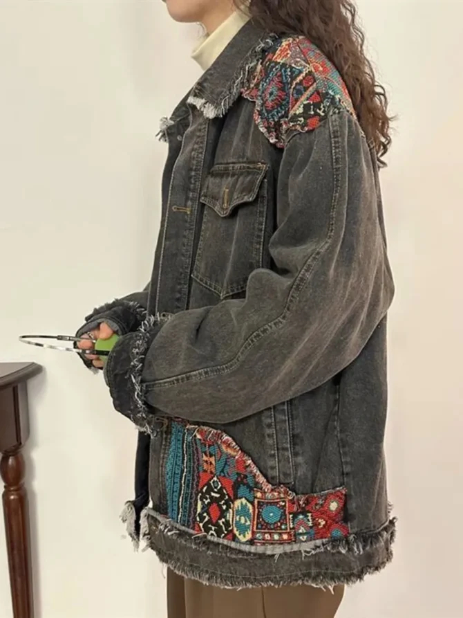 Vintage Boho Embroidery Denim Jacket - Image 3