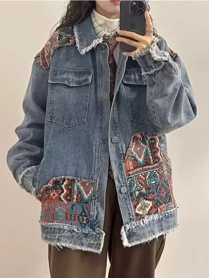Vintage Boho Embroidery Denim Jacket - Image 4