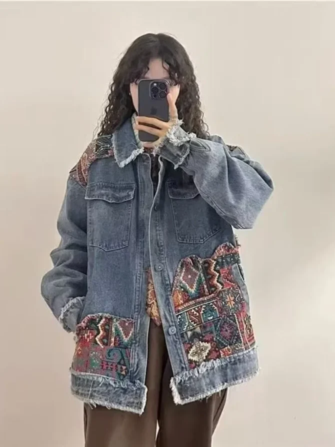 Vintage Boho Embroidery Denim Jacket - Image 6