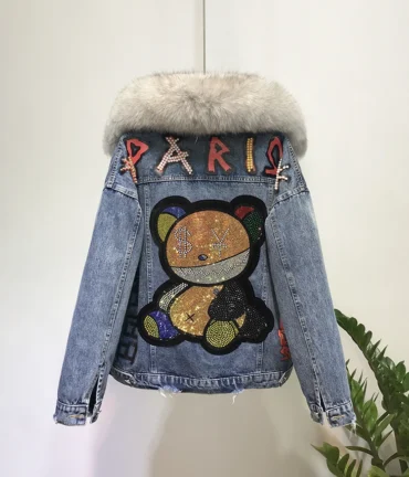 Fox Fur Coat + Real Rabbit Hair Liner Denim Jacket