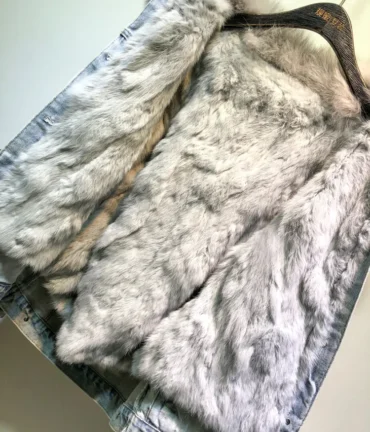 Fox Fur Coat + Real Rabbit Hair Liner Denim Jacket