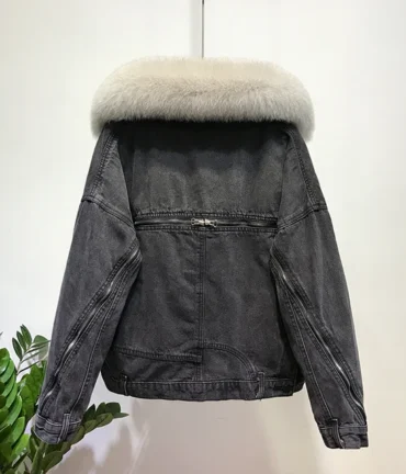 Fox Fur Coat + Real Rabbit Hair Liner Denim Jacket