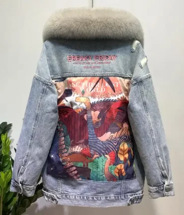 Fox Fur Coat + Real Rabbit Hair Liner Denim Jacket