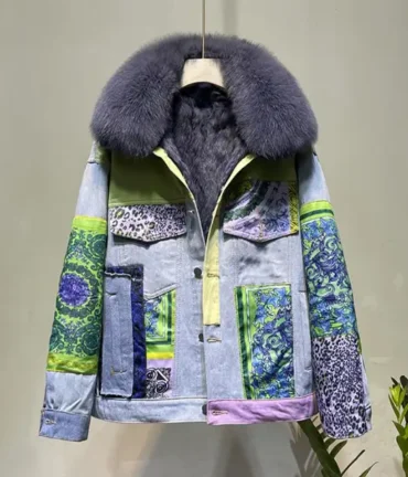 Fox Fur Coat + Real Rabbit Hair Liner Denim Jacket