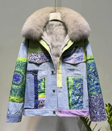 Fox Fur Coat + Real Rabbit Hair Liner Denim Jacket