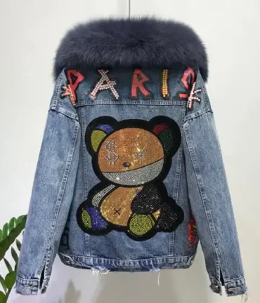 Fox Fur Coat + Real Rabbit Hair Liner Denim Jacket