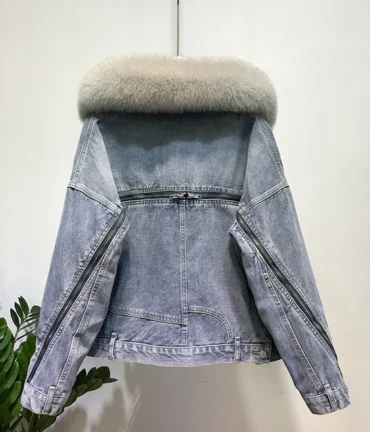 Fox Fur Coat + Real Rabbit Hair Liner Denim Jacket