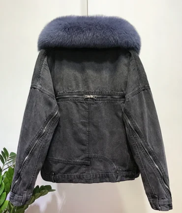 Fox Fur Coat + Real Rabbit Hair Liner Denim Jacket