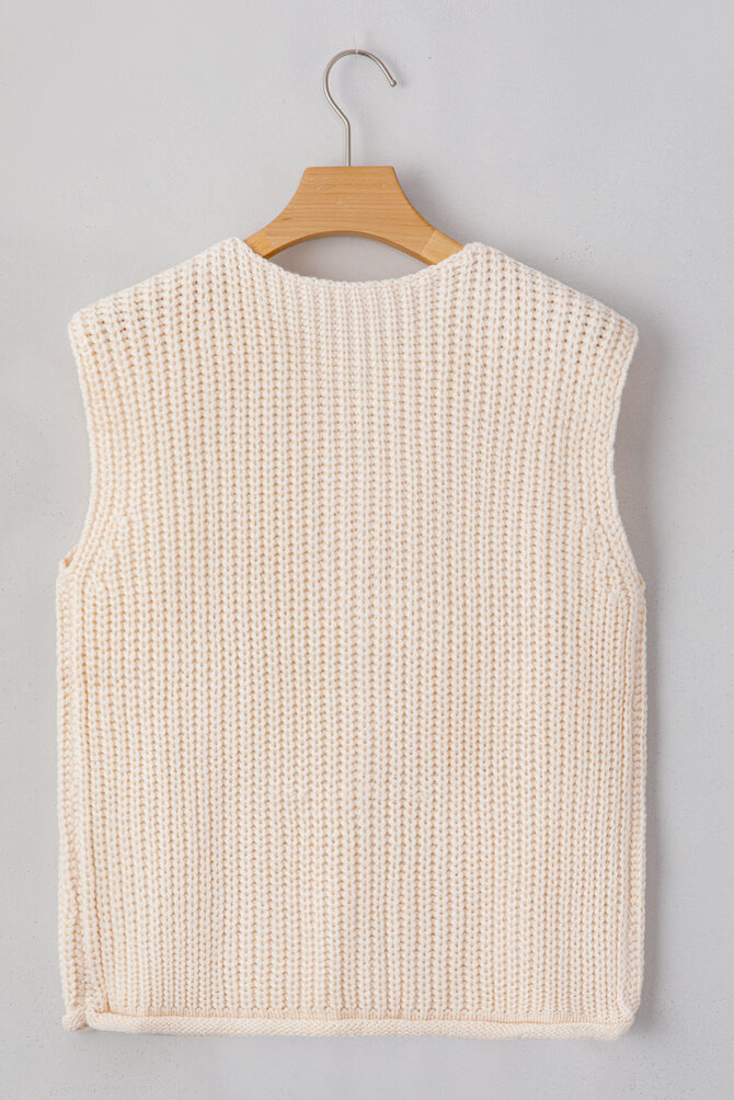 Textured Side Pockets Buttoned Sweater Vest - Image 5