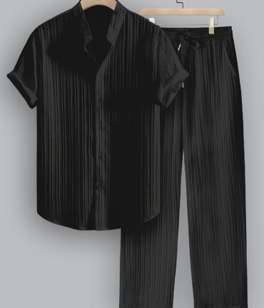 2-Piece Collar Shirt Drawstring Pants Casual Wear