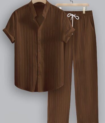 2-Piece Collar Shirt Drawstring Pants Casual Wear