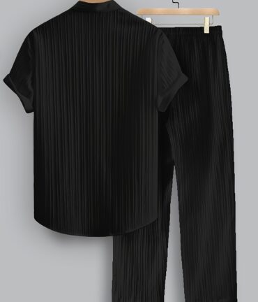 2-Piece Collar Shirt Drawstring Pants Casual Wear