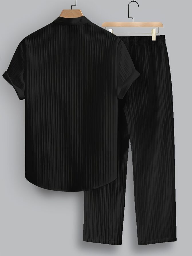 2-Piece Collar Shirt Drawstring Pants Casual Wear - Image 7