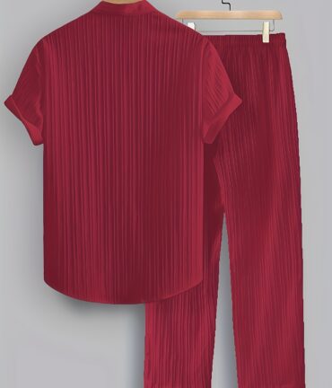 2-Piece Collar Shirt Drawstring Pants Casual Wear