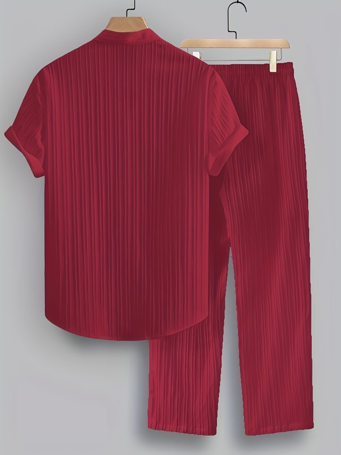 2-Piece Collar Shirt Drawstring Pants Casual Wear - Image 6