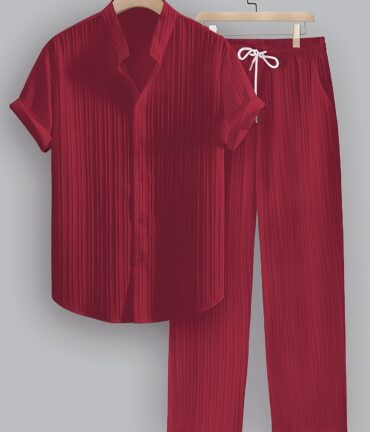 2-Piece Collar Shirt Drawstring Pants Casual Wear