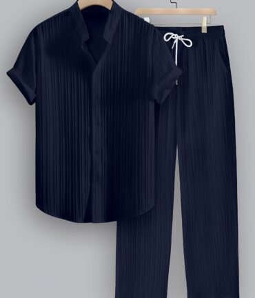 2-Piece Collar Shirt Drawstring Pants Casual Wear