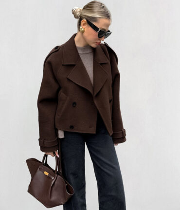 Collared Elegant Double Breasted Woolen Coat Office Coat Women