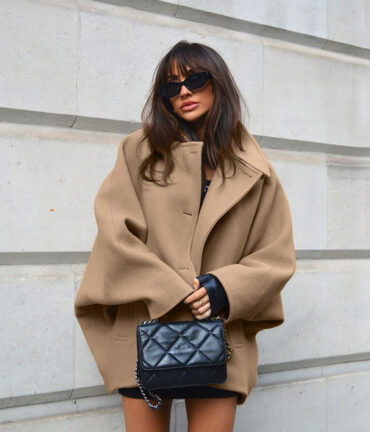 High Grade Brown Woolen Collared Batwing Sleeve Cardigan Coat Simple Office Women Clothing