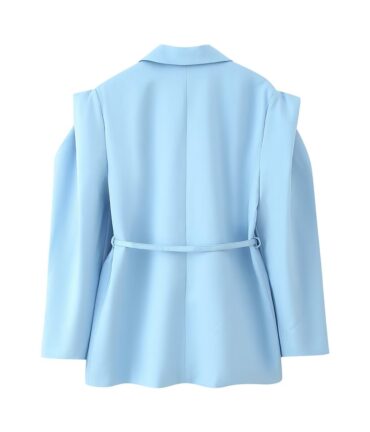 Elegant Waist Controlled Lace up Wide Shoulder Blazer