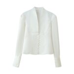 Women Clothing Fashionable Temperamental All Match Simple Breasted Wide Shoulder Long Sleeve Blazer