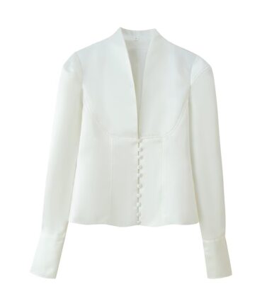 Women Clothing Fashionable Temperamental All Match Simple Breasted Wide Shoulder Long Sleeve Blazer