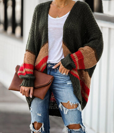 Cardigan Women's Autumn And Winter Knitted Jacket Loose Stitching Sweater