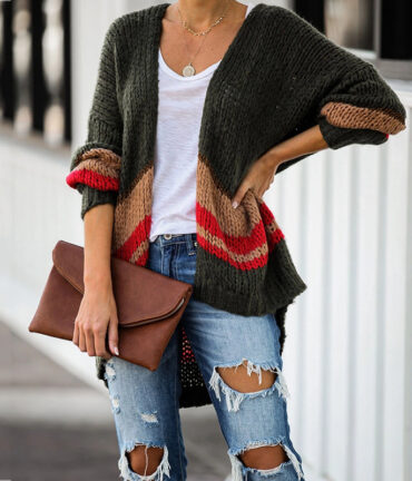 Cardigan Women's Autumn And Winter Knitted Jacket Loose Stitching Sweater