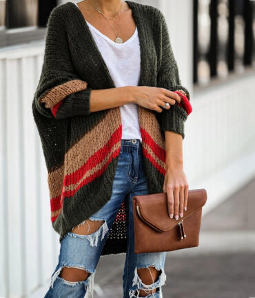 Cardigan Women's Autumn And Winter Knitted Jacket Loose Stitching Sweater