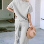 gray textured loose fit t shirt and drawstring pants set
