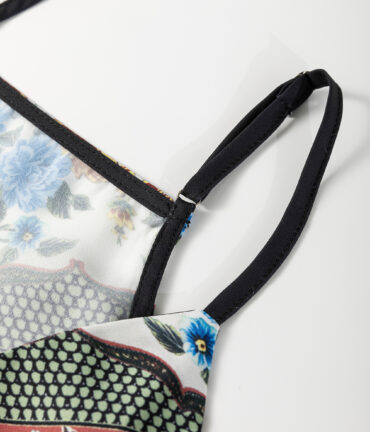 Red Mixed Floral Chevron Pattern Dip Hem Spaghetti Straps Tank