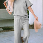 gray textured loose fit t shirt and drawstring pants set