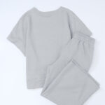 gray textured loose fit t shirt and drawstring pants set