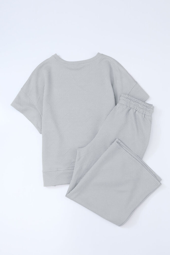 gray textured loose fit t shirt and drawstring pants set