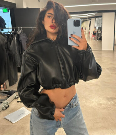 Long-sleeved Zipper Short Navel-exposed Slim-fit Leather Coat Hooded Imitation Leather Jacket For Women