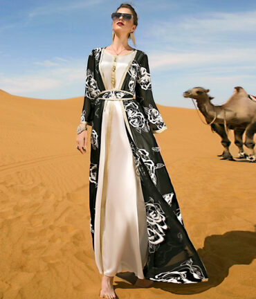 Arabian Flower Dress With Belt And Robe