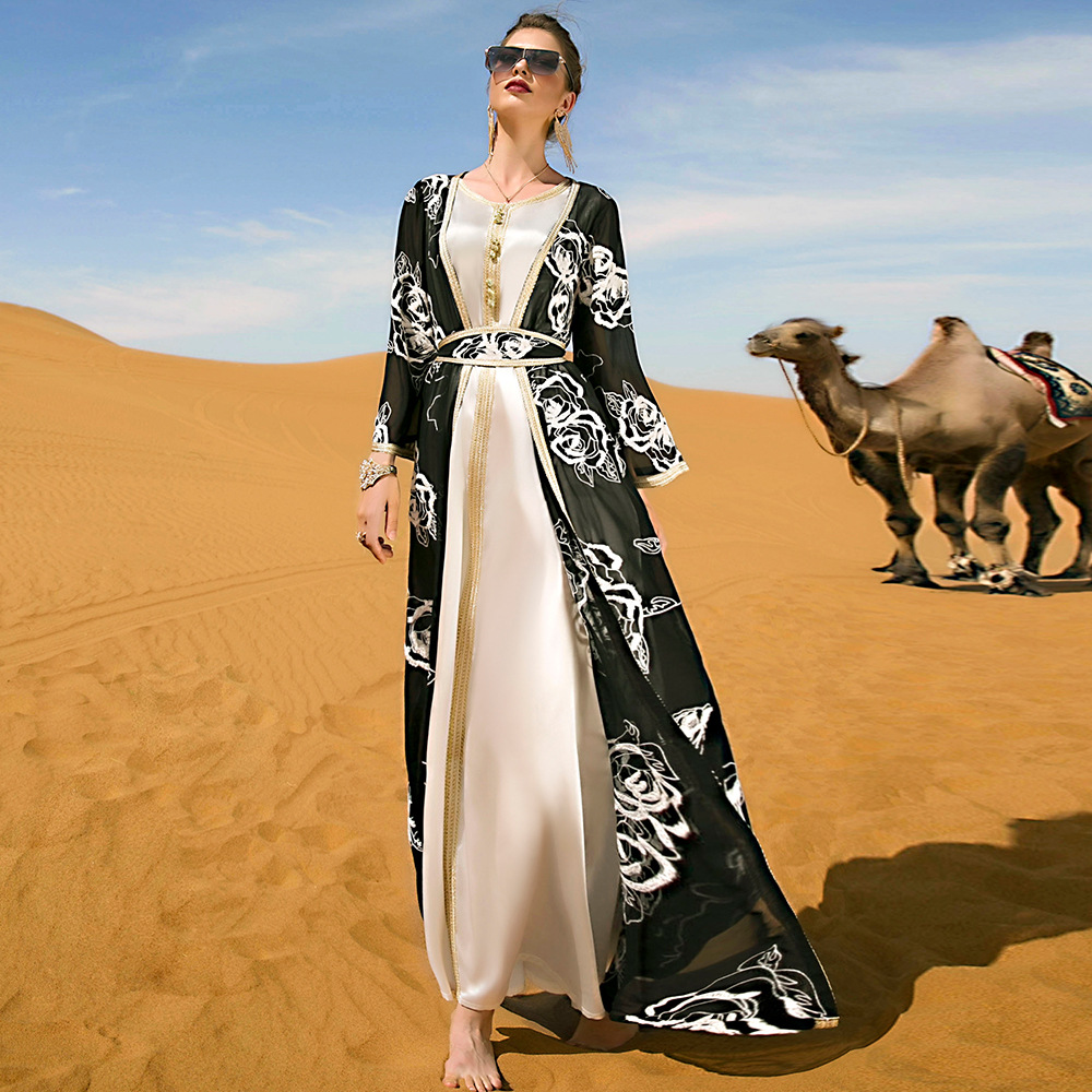 Arabian Flower Dress With Belt And Robe