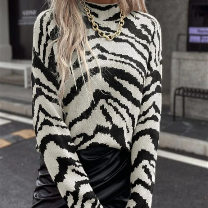 Pullover Zebra Pattern Sweater - Image 3