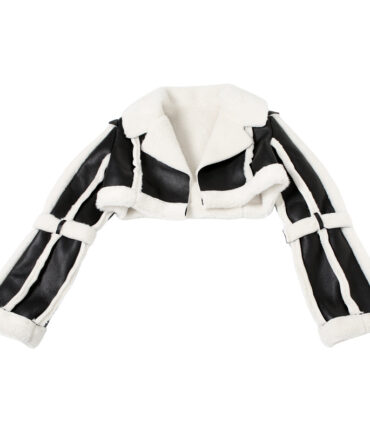 Faux Leather Fur Collar Cropped Coat