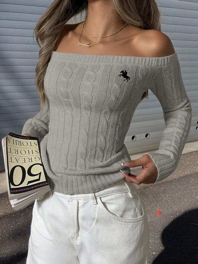 Minimalist off Shoulder Sleeve Sweater - Image 13