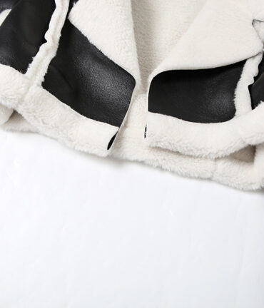 Faux Leather Fur Collar Cropped Coat