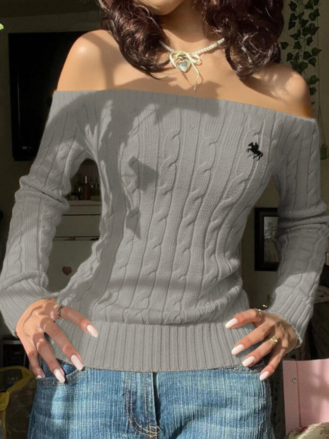 Minimalist off Shoulder Sleeve Sweater - Image 15