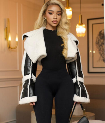 Women Clothing Street Faux Leather Stitching Short Fur Collar Cropped Coat