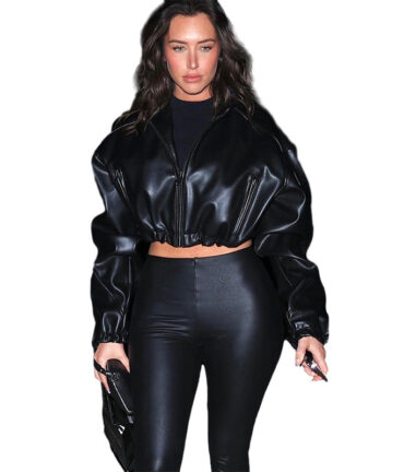 Zipper Navel-exposed Coat Hooded Imitation Leather Jacket