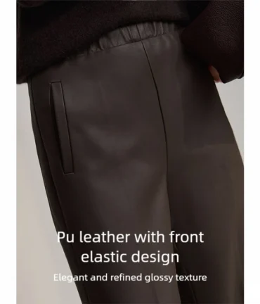 AMII Pants Minimalist Commuter PU Leather Office Lady Trousers 