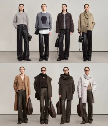 AMII Pants Minimalist Commuter PU Leather Office Lady Trousers 