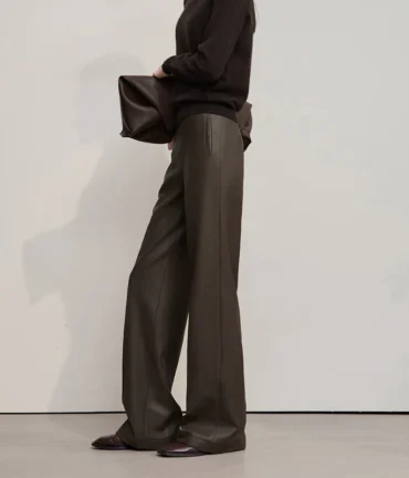 AMII Pants Minimalist Commuter PU Leather Office Lady Trousers 